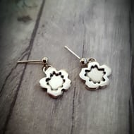 Hibiscus blossom silver stud earrings