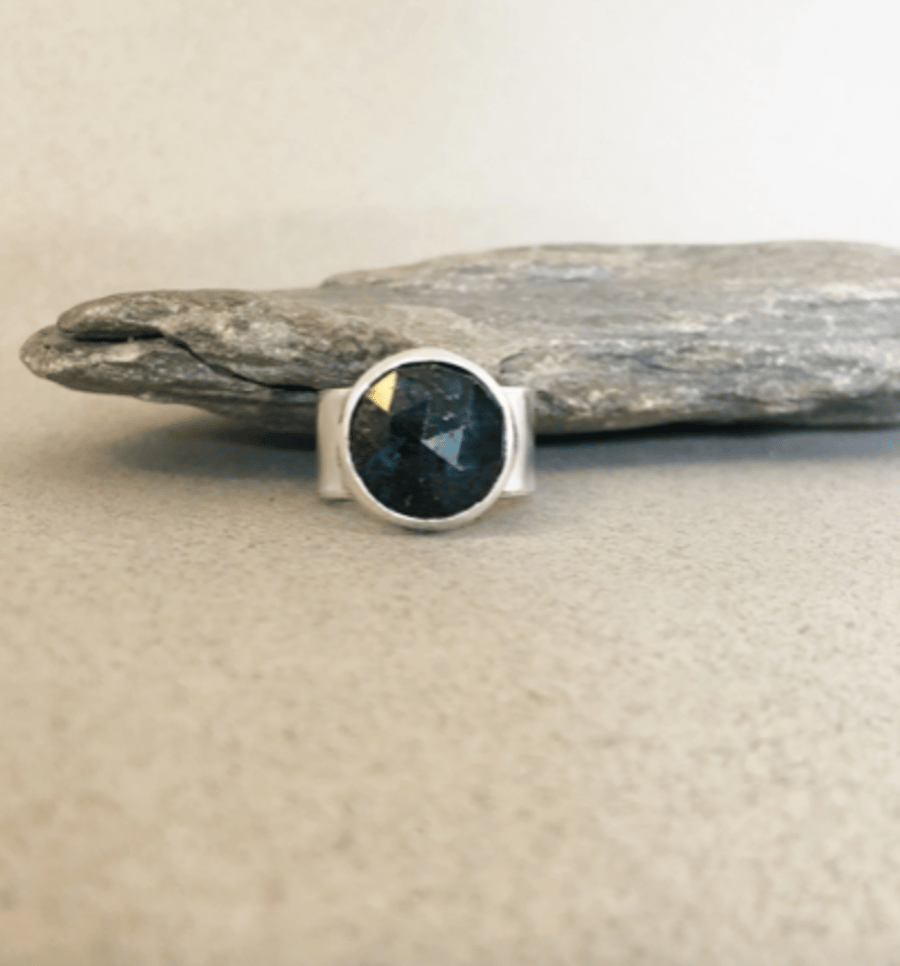 Silver Ring - Wide Band Ring - Kyanite Ring- Statement Ring