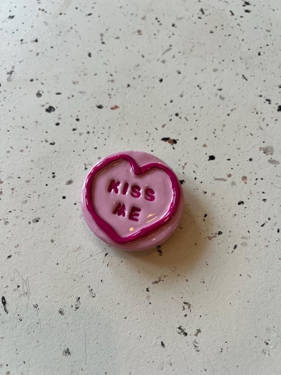 Handmade Love Heart Fridge Magnet: Retro Sweet 'Kiss Me'
