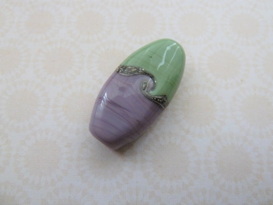lampwork glass purple and green focal bead