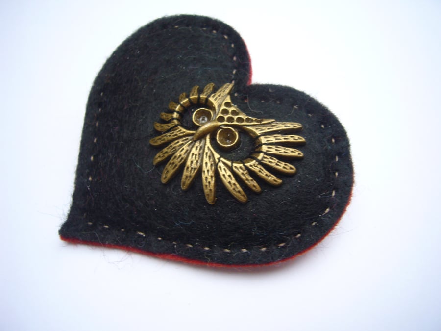Owl Heart  Brooch