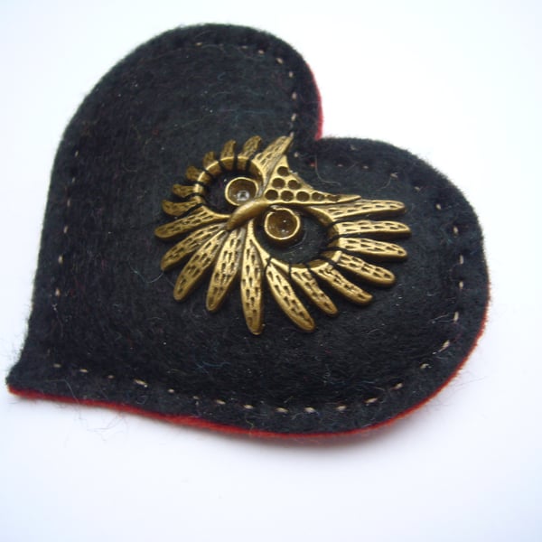 Owl Heart  Brooch