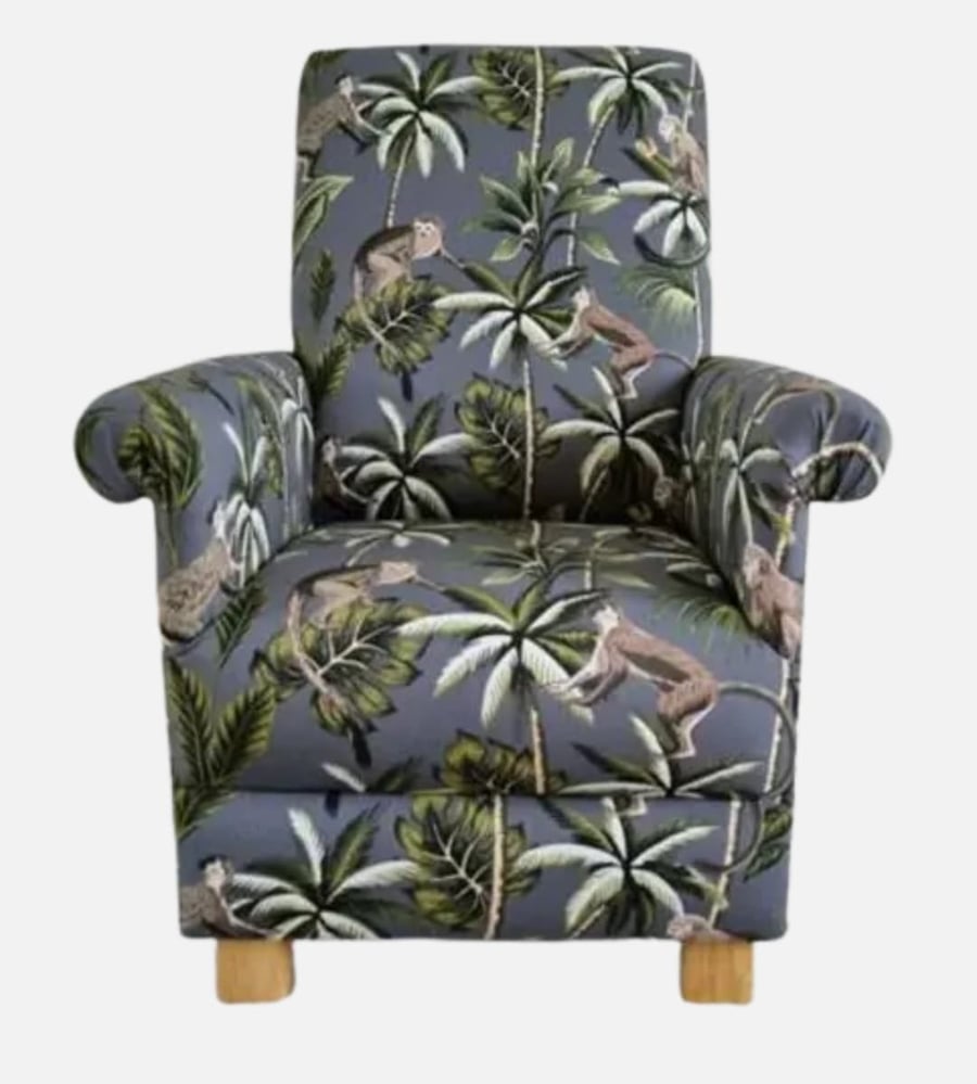 Kids Grey Armchair Fryetts Monkeys Fabric Children's Chair Animals Jungle Seat