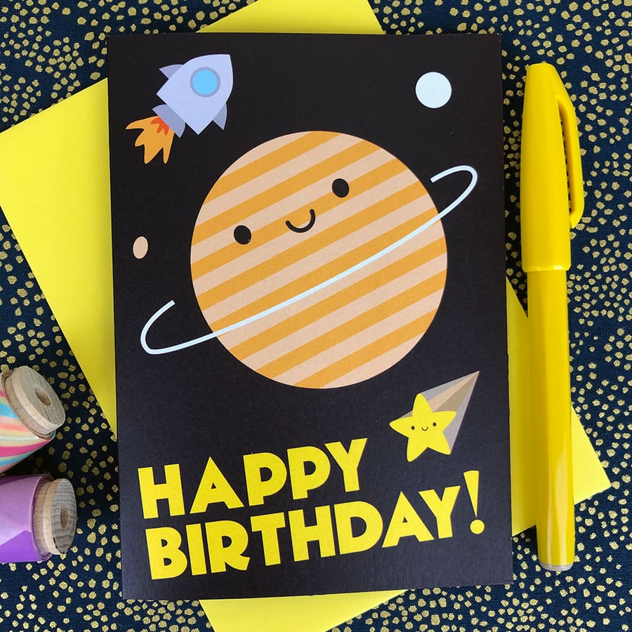 Kawaii Space Happy Birthday Card