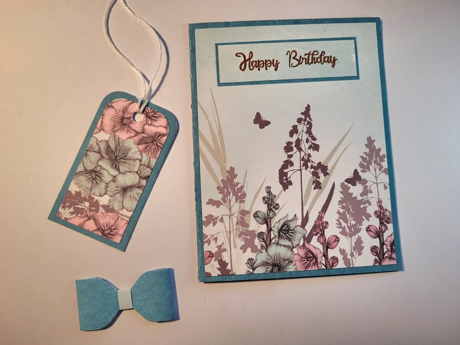 Wildflower Birthday Card, Gift Tag and Bow Set