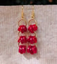 Red button earrings, gold chandelier dangle earrings  - Image 10
