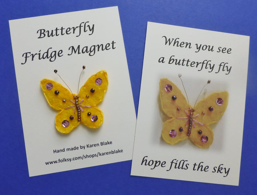 Butterfly fridge magnet 'yellow and pink'