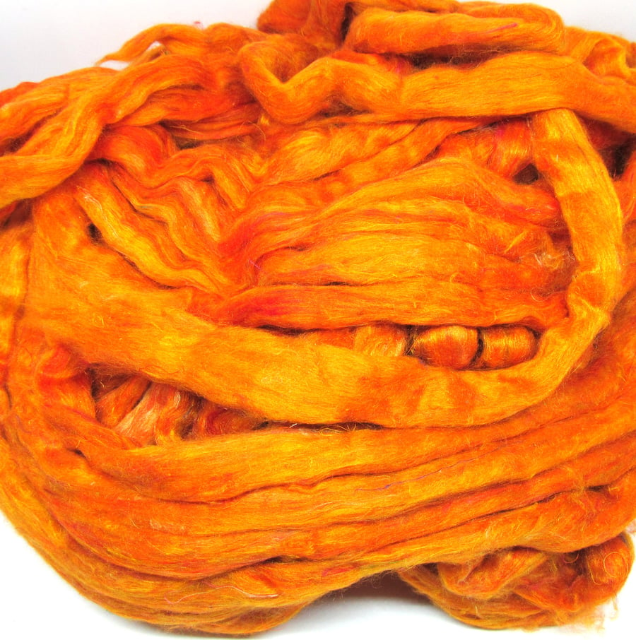 Recycled Carded Sari Silk Fibres - Gold 50g