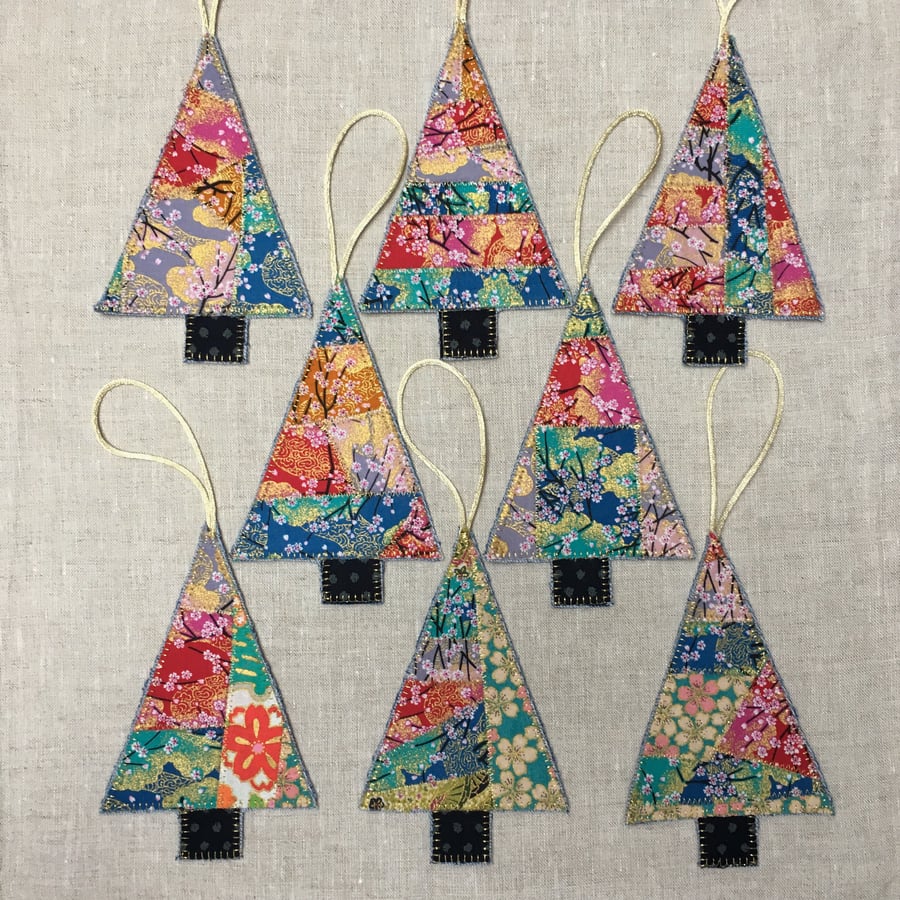 Japanese Fabric Christmas Tree Decorations Blossoms