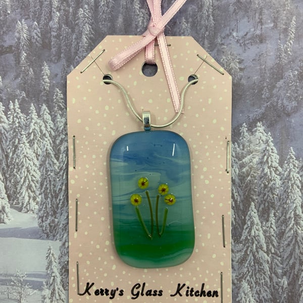 Hand painted  Daffodil Fused Glass pendant.