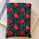 Strawberry Print Quilted Fabric Book Sleeve - Hardback Size