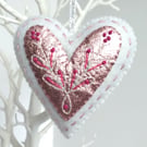 Wool Felt Heart, Embroidered Heart Ornament