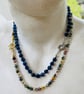 Dark blue spotted agate beaded necklace with stainless steel clasp - Image 2