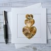 Embroidered up-cycled fabric golden heart Art Card.