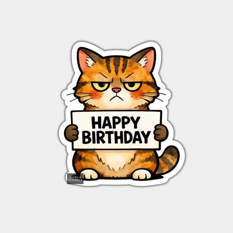 Funny Rude Birthday Sticker For Adults - Grumpy Cat
