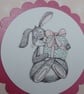 Birthday Card - Rabbit with Present - Pink - Image 2
