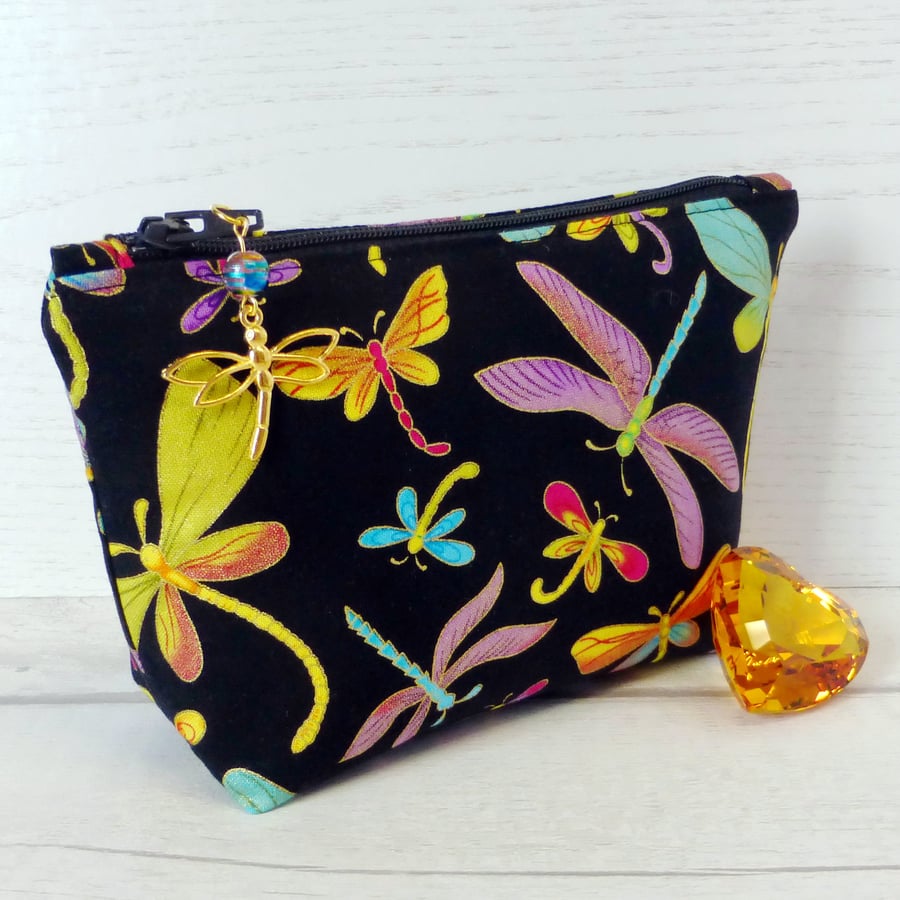 Dragonfly make up bag, zipped pouch, cosmetic bag
