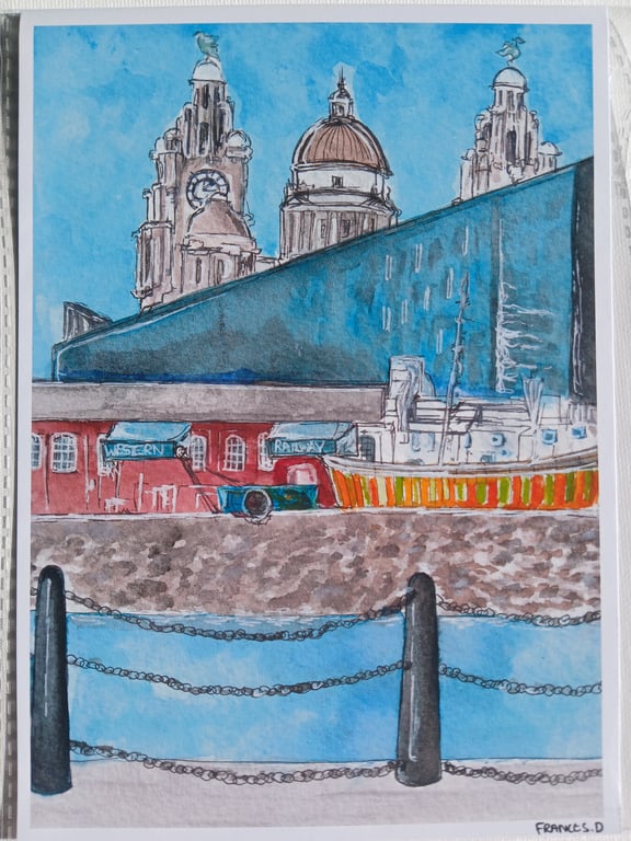 Albert docks view liverpool watercolour print A5