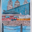 Albert docks view liverpool watercolour print A5