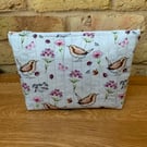 Wren Print Quilted Fabric Makeup Bag