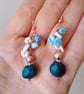 Blue & White Shell Rosegold Earrings,  Boho Blue & White Real Shell Earrings - Image 2