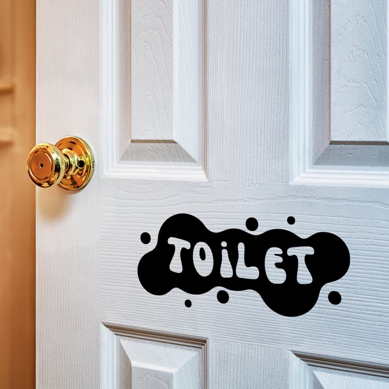 Toilet Sign - Bubbly Bathroom Sticker: Retro Restroom, Toilet, Decal