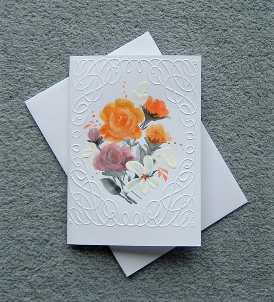 floral greetings card hand painted watercolour ( ref F 121 )