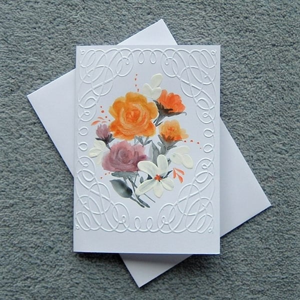 floral greetings card hand painted watercolour ( ref F 121 )