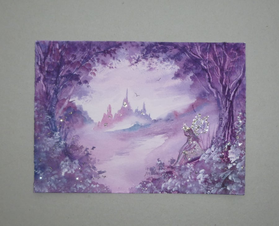 fantasy fairy woodland original art watercolour painting ( ref F 771 B5 )