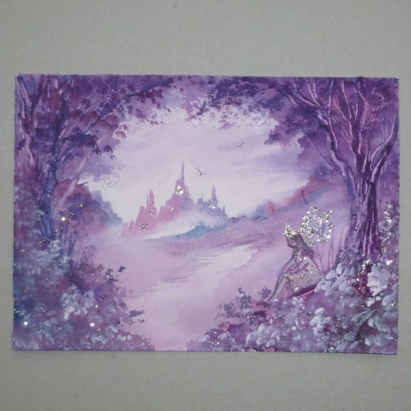 fantasy fairy woodland original art watercolour painting ( ref F 771 B5 )