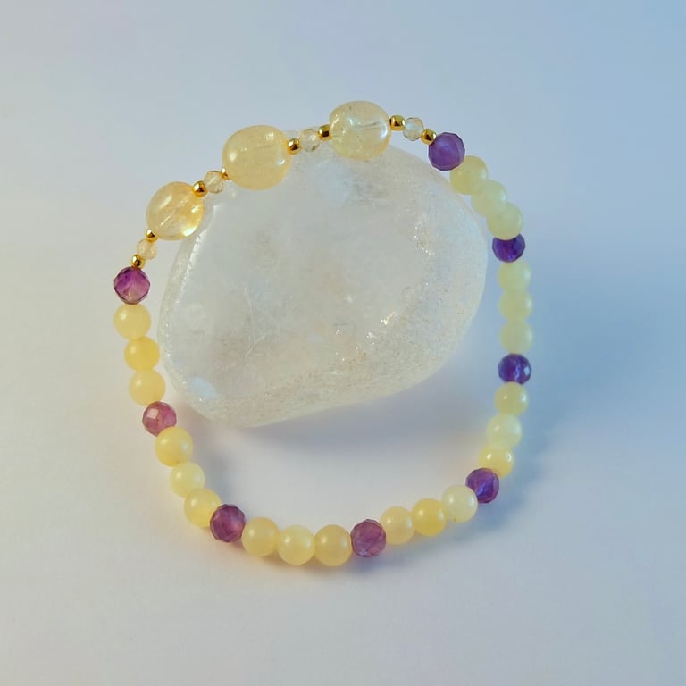 Citrine, Ambronite & Amethyst Bracelet, November Birthday, Gift For Scorpio