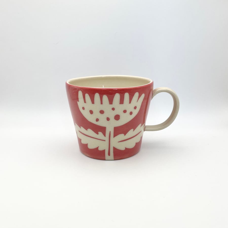 Handmade Mug for Tea Coffee - Red Flower - Mothers Day Birthday Pottery Gift