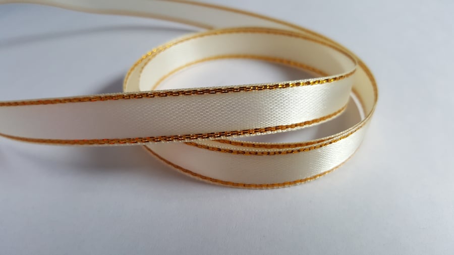 3m Satin Ribbon - Gold-Edged - 10mm - Cream 