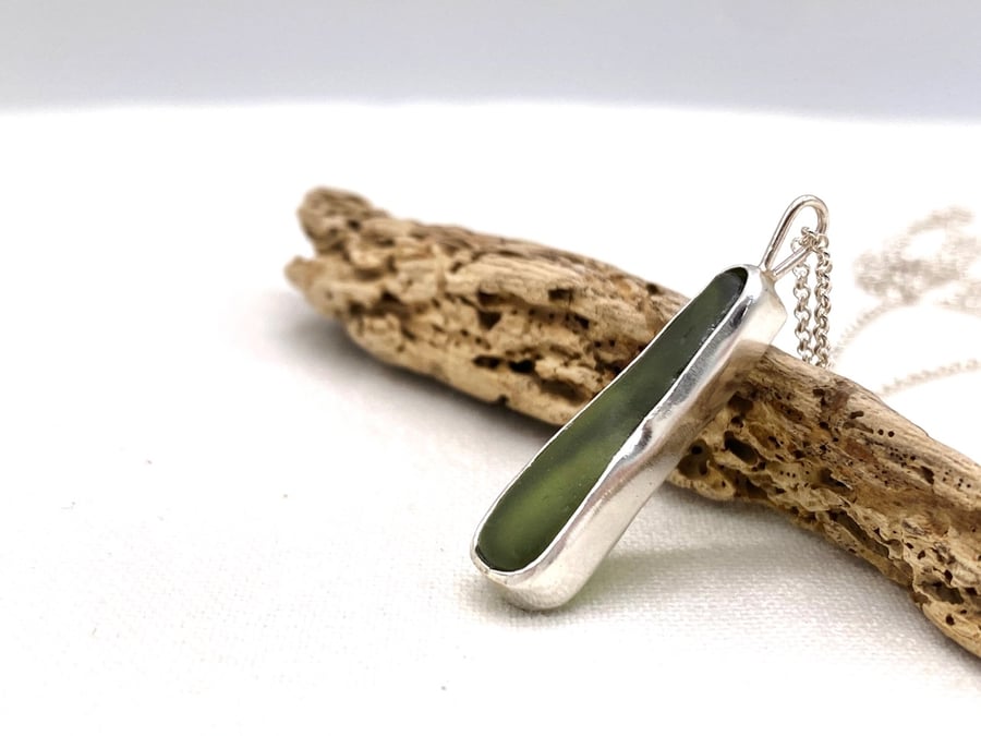 Olive Green Sea Glass Necklace