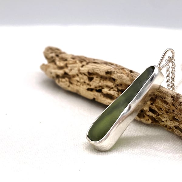 Olive Green Sea Glass Necklace