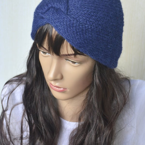 Knitted Headband Earwarmer Soft Alpaca Silk Bright Navy Letterbox Gift