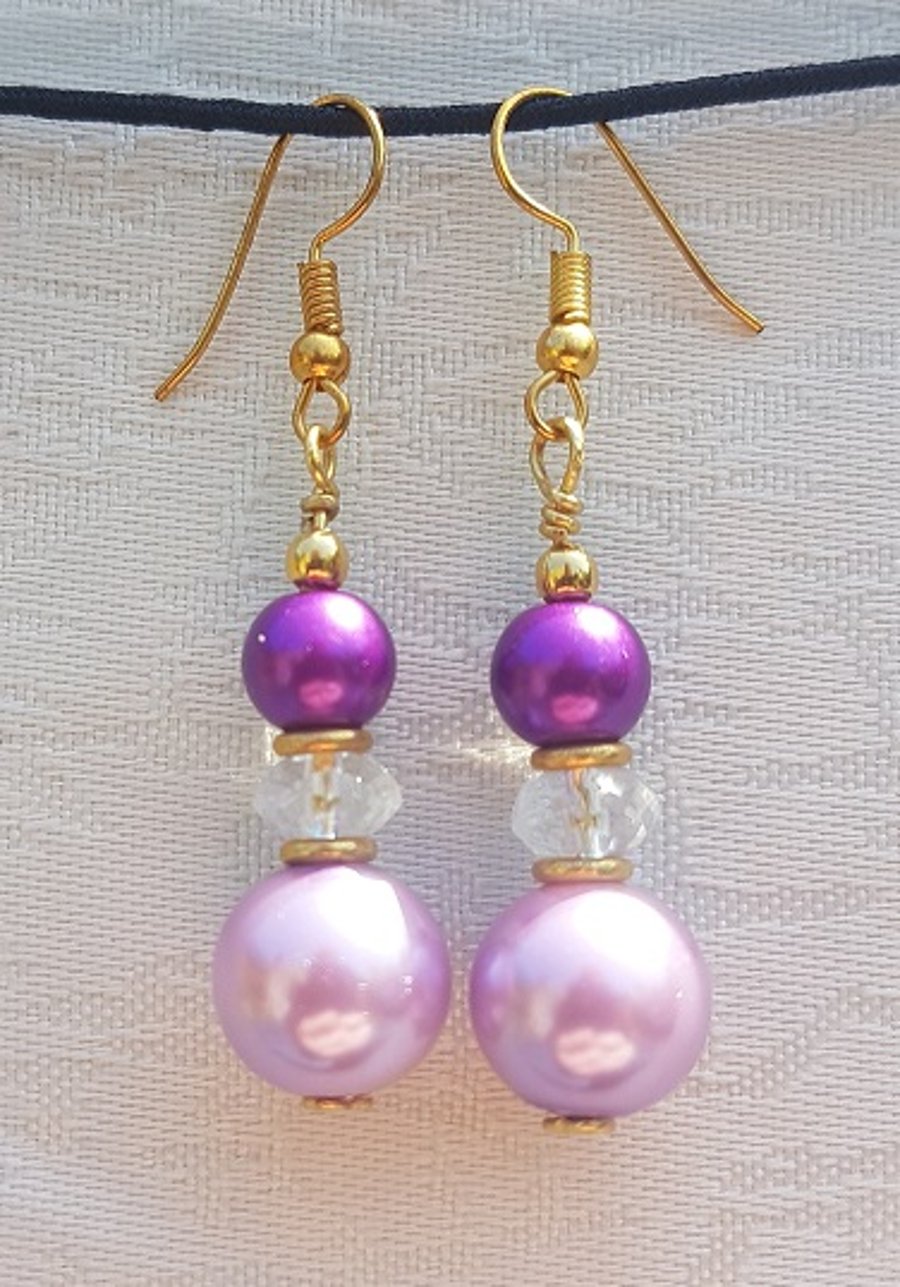 Pink and Purple dangle bead Earrings 