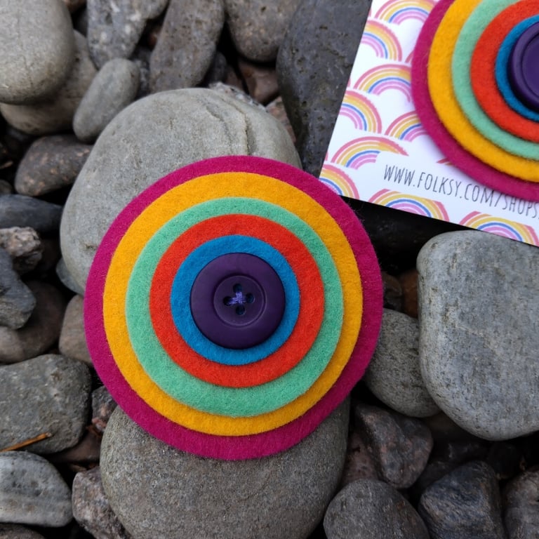 Rainbow Circles Felt Brooch 