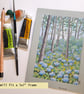 Little woodland with blue hydrangea, small original landscape drawing, wall art - Image 3