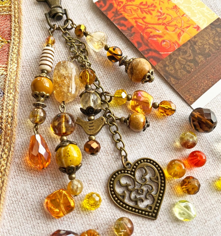 November birthstone, handmade bag charm, Citrine bag charm, semi-precious stone