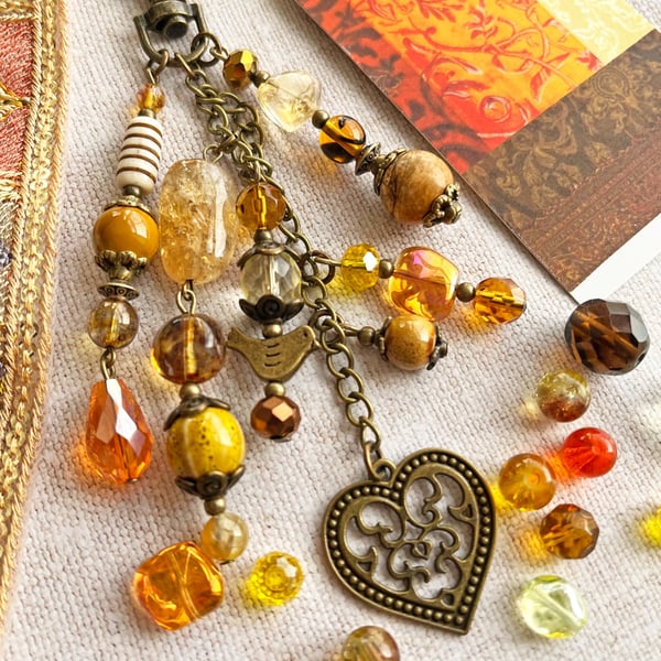 November birthstone, handmade bag charm, Citrine bag charm, semi-precious stone