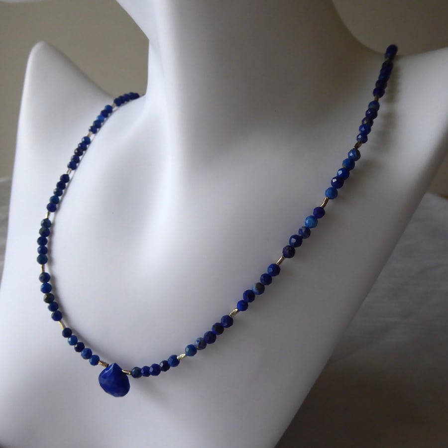 Sterling & Fine Silver Beaded Necklace with Lapis Lazuli Gemstones
