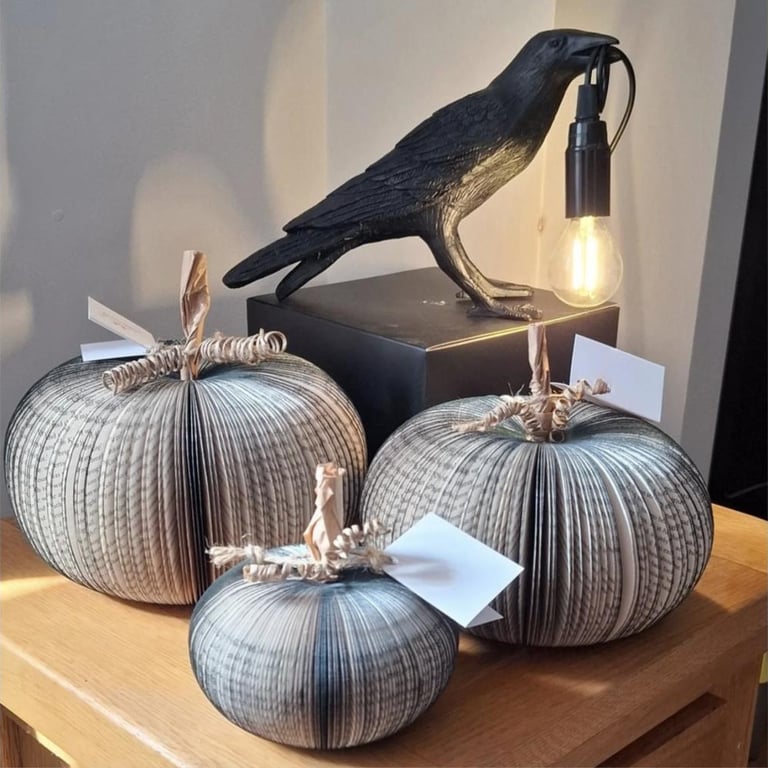 Set of 3 Black Pumpkin Book Gift - Handmade Halloween Decoration