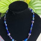 Blue Glass Patterned Bead 18.5” Necklace