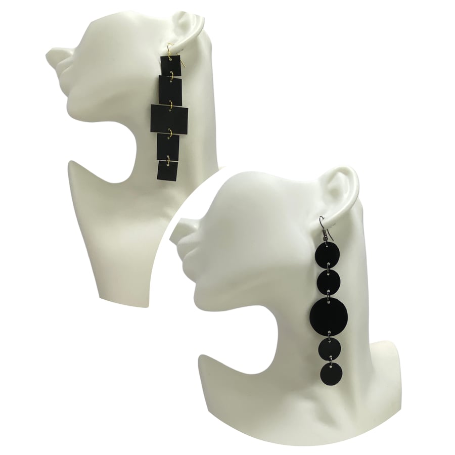 2 pairs of Upcycled Rubber, Geometric Earrings 