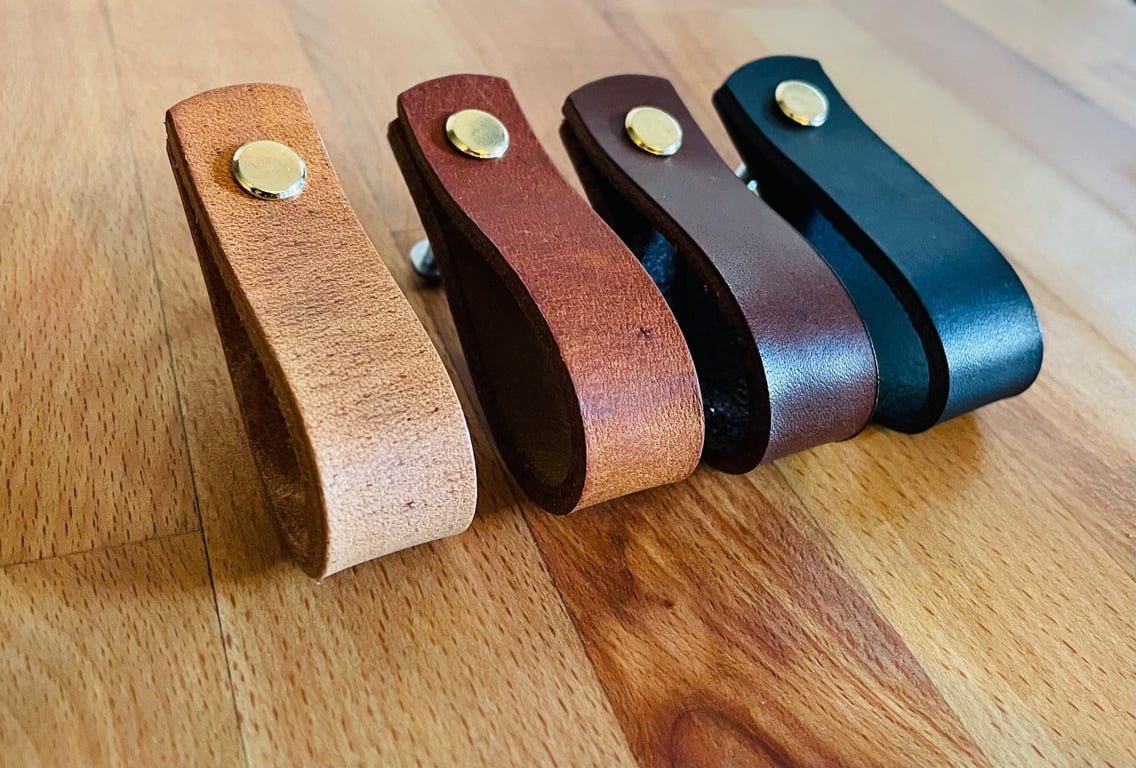 Thick Leather drawer handles leather cabinet pulls Leather knob leather loop pul