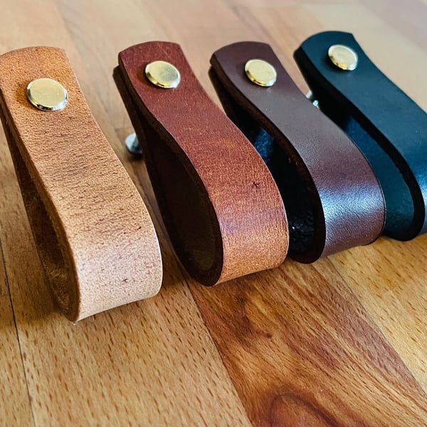 Thick Leather drawer handles leather cabinet pulls Leather knob leather loop pul