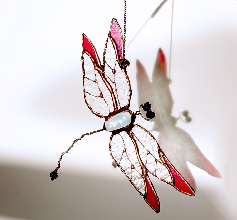 Stained Glass Dragonfly Suncatcher Window Ornament Unique Gift Home Decor