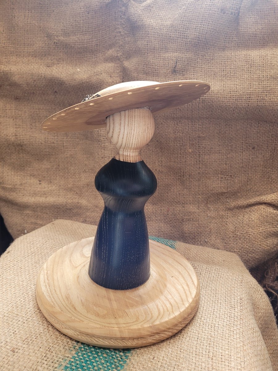 Earring and jewellery holder hand turned from ash and oak