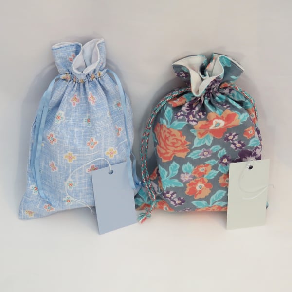 Floral  Drawstring Gift Bags with Gift Tags - gift, storage, small project